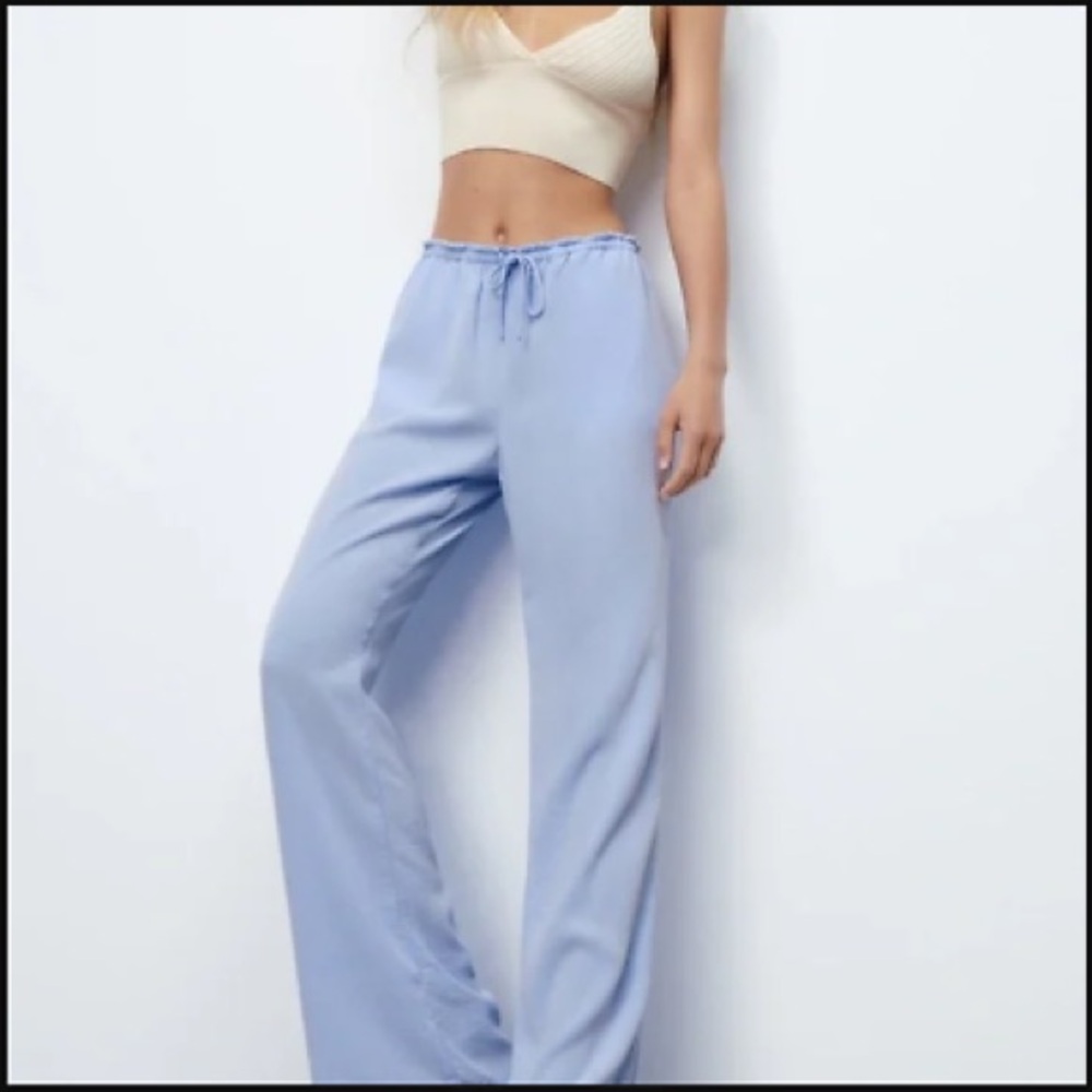 Light Blue zara medium flowy Drawstring Pants